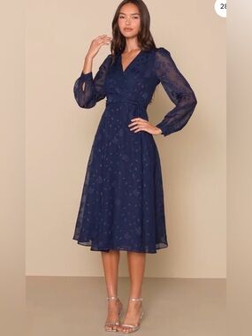 Lulu's Navy Blue Floral Wrap Maxi Dress